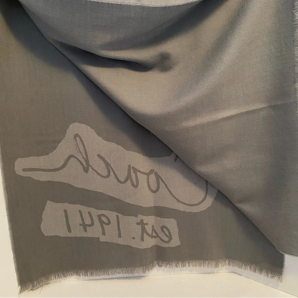 Coach Gray Merino Wool Jacquard Gauze Wrap Shawl Scarf
